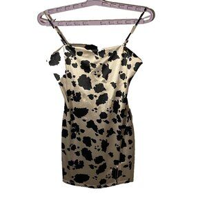Thirty Thirty Satin Cow Print Slit Adjustable Strap Bodycon Mini Dress‎ Size S